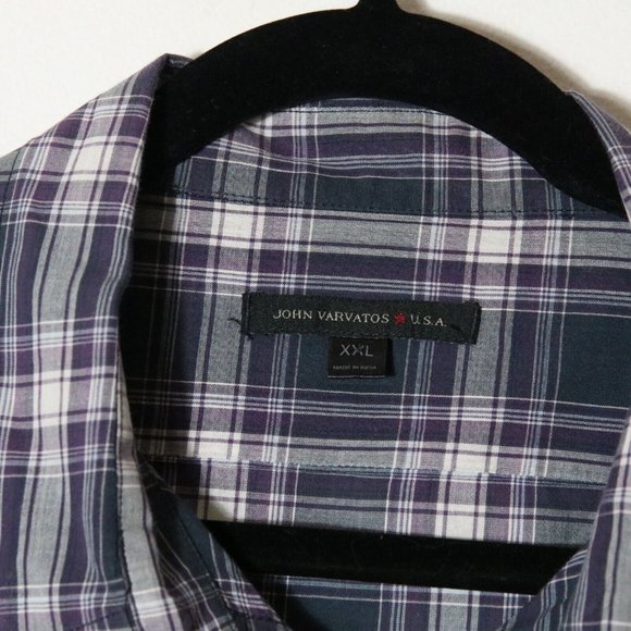 John Varvatos Mens Plaid Long Sleeve Button Down Shirt Size XXL Purple Cotton - Picture 4 of 6